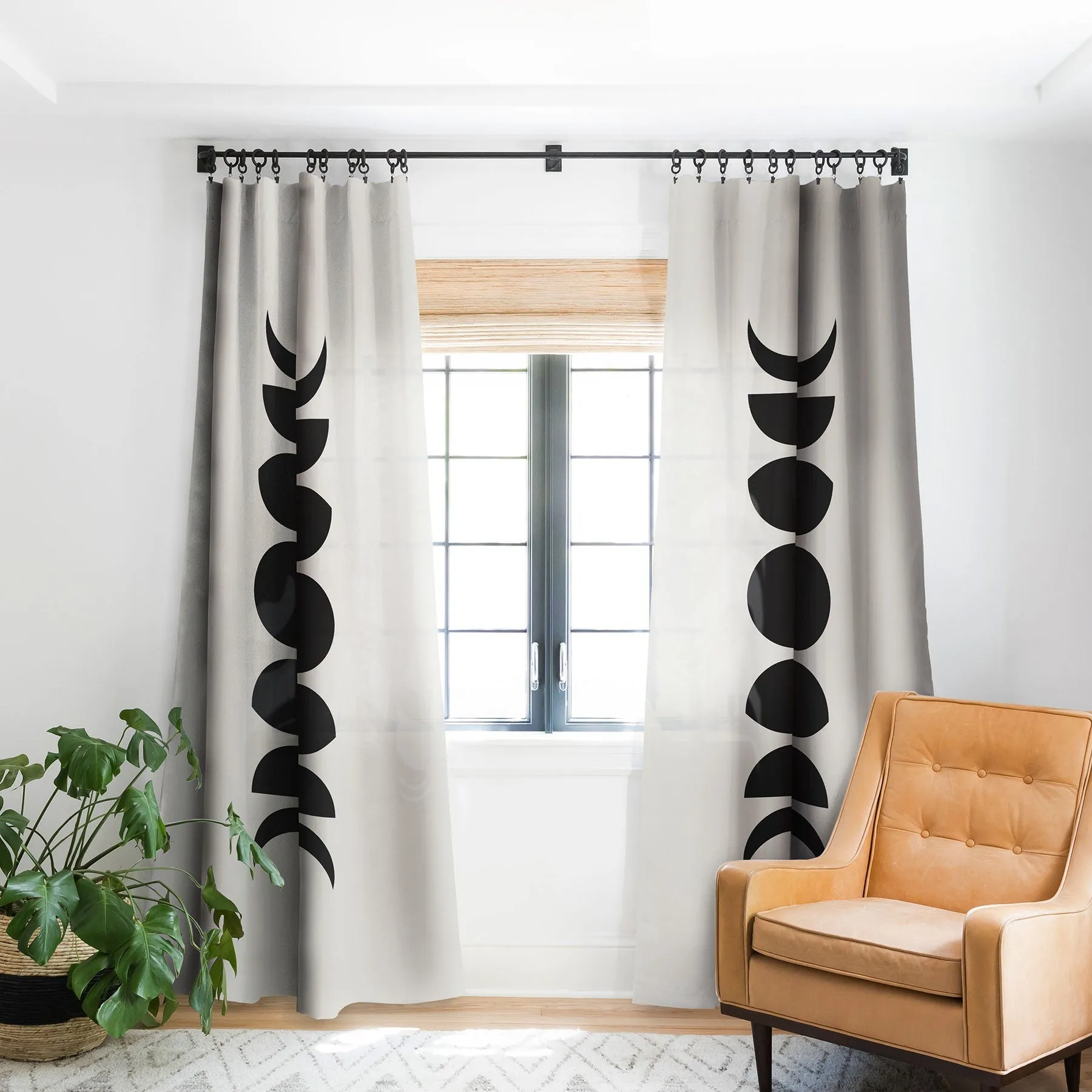 MINIMAL MOON PHASES WHITE WINDOW CURTAINS
