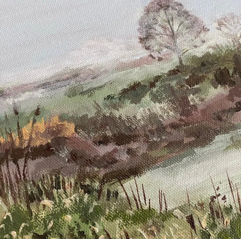 Misty Morning Landscape Circle Canvas Painting