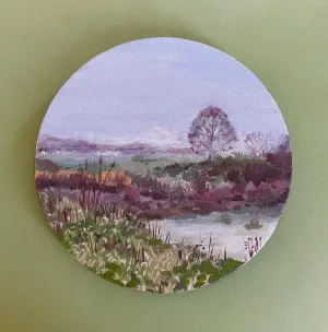 Misty Morning Landscape Circle Canvas Painting