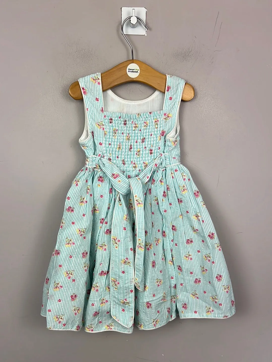 Monsoon aqua floral party dress 12–18m