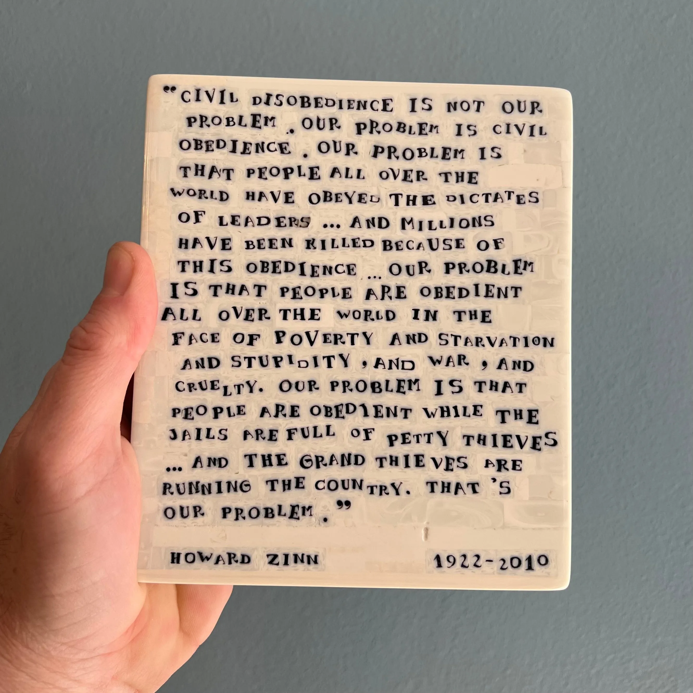 Monumental Mathieu Grodet 2021 Glass Art Murrine Tablet with Howard Zinn Quotation