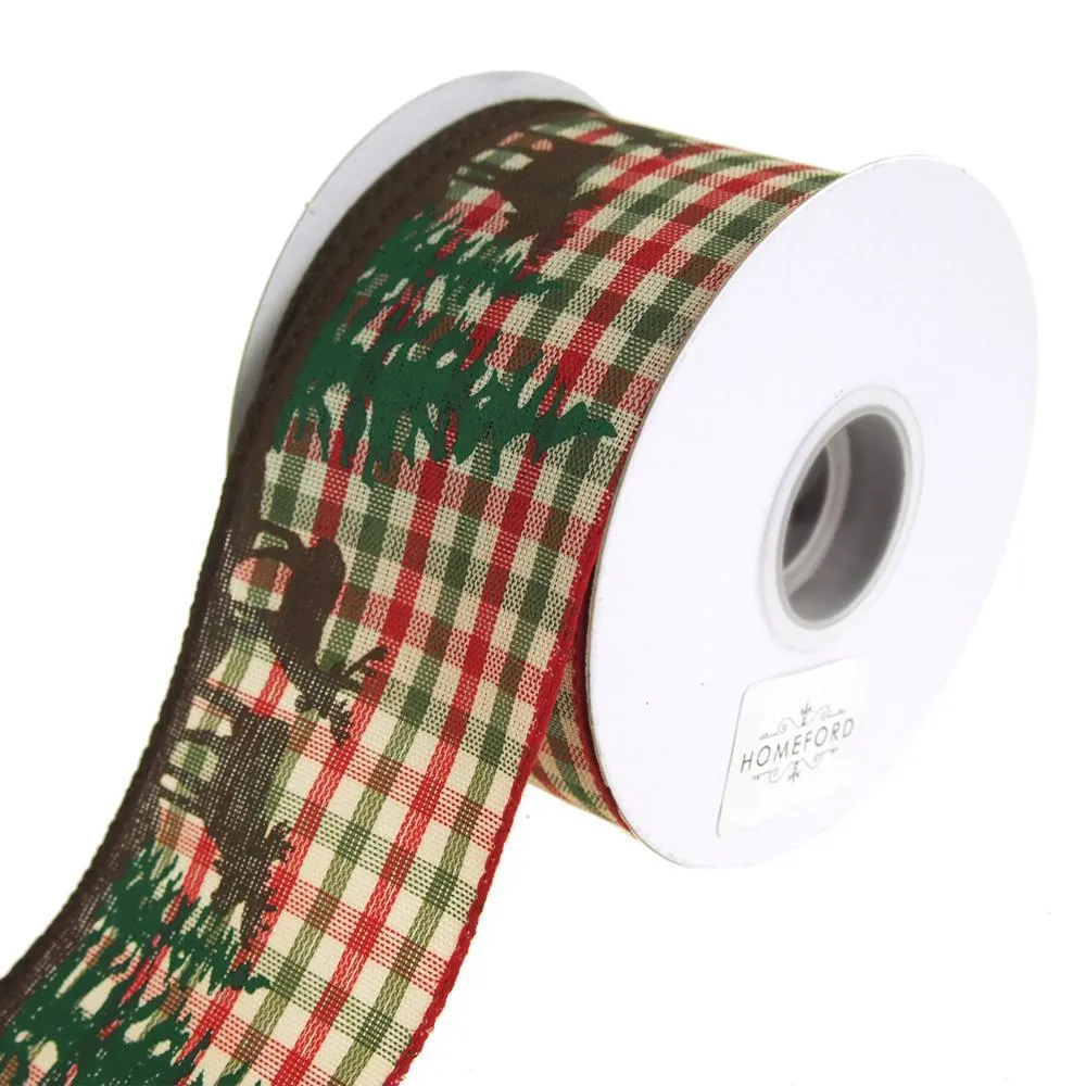 Moose Woods Country Gingham Wired Christmas Holiday Ribbon, 2-1/2-Inch, 10 Yards