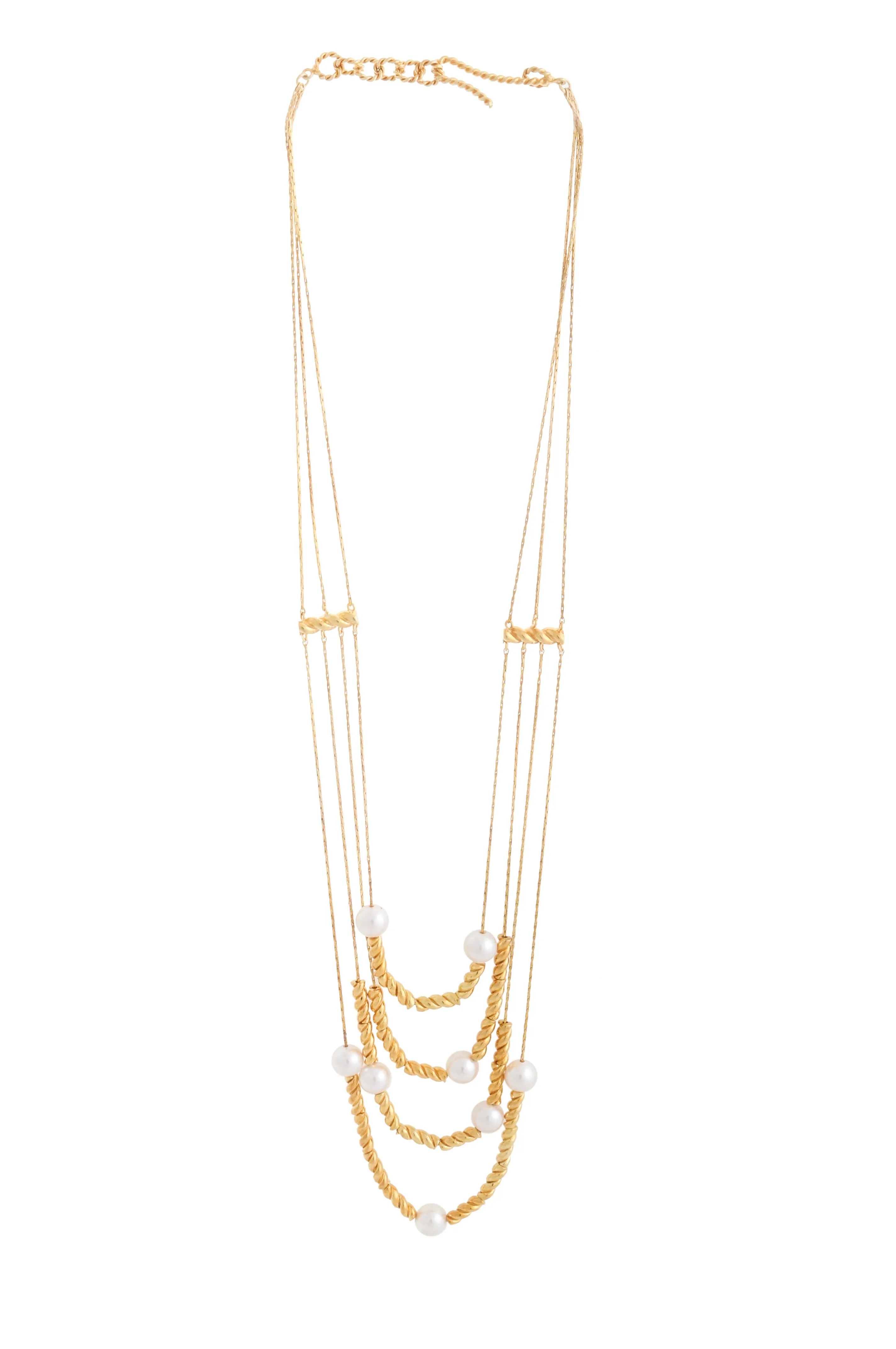 MULTI CHAIN TWISTED WIRE NECKLACE WITH PEARLS