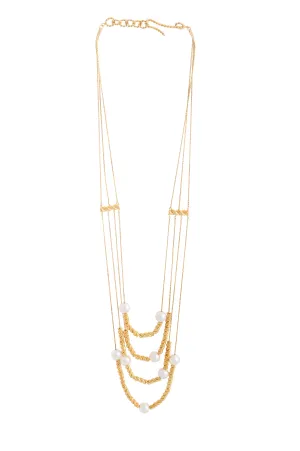 MULTI CHAIN TWISTED WIRE NECKLACE WITH PEARLS