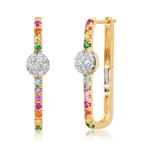Multi Colored and Diamond Orb Block Hoops