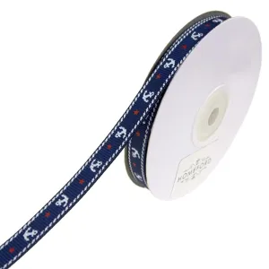 Nautical Anchor and Star Grosgrain Ribbon, 3/8-Inch, 25-Yard