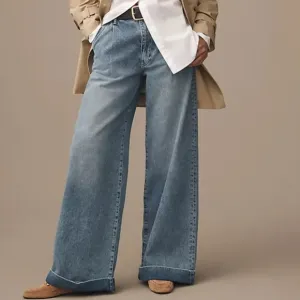 NEW Pilcro High-Rise Pleated Cuff Trouser Jeans Wide Leg Denim