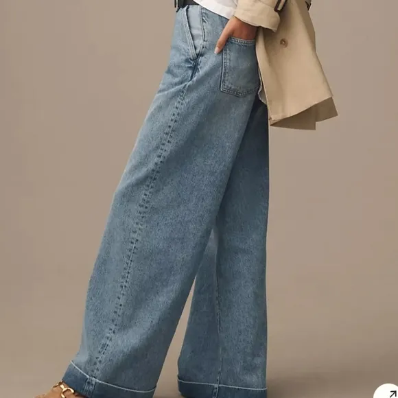 NEW Pilcro High-Rise Pleated Cuff Trouser Jeans Wide Leg Denim