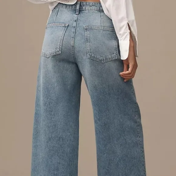 NEW Pilcro High-Rise Pleated Cuff Trouser Jeans Wide Leg Denim