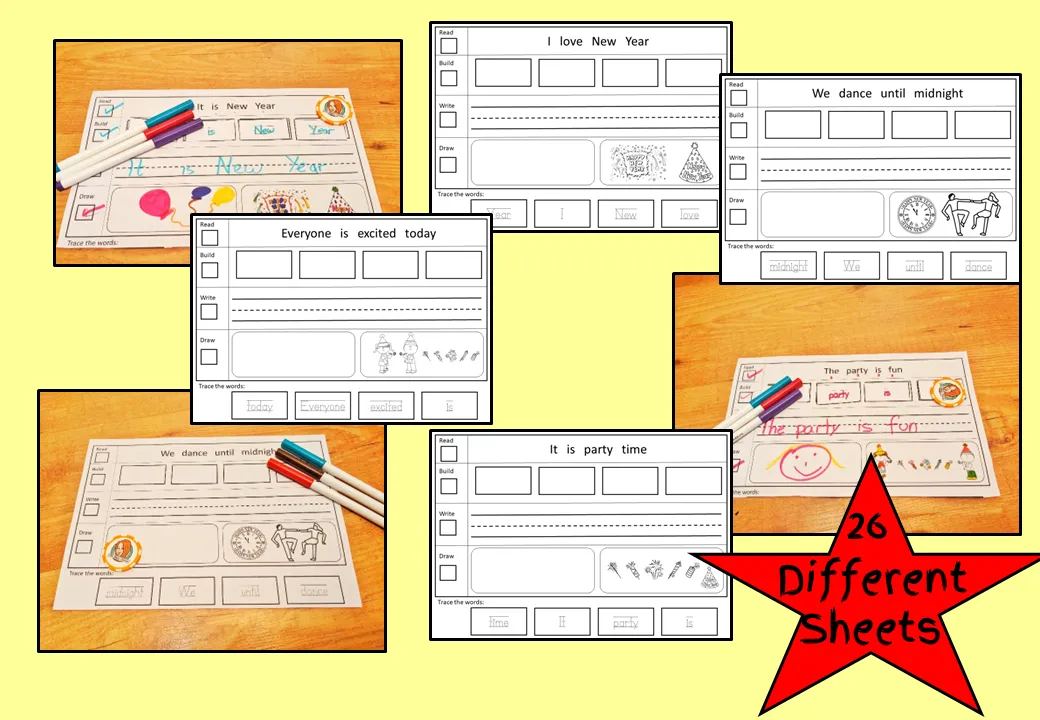 New Year Simple Sentence Building