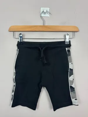Next black camo sweat shorts 4-5y
