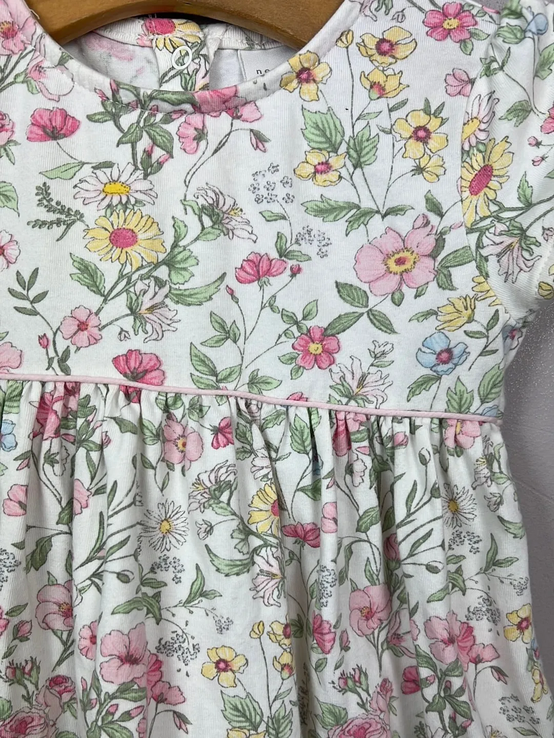 Next Ivory pink Jersey Floral Dress 9-12m
