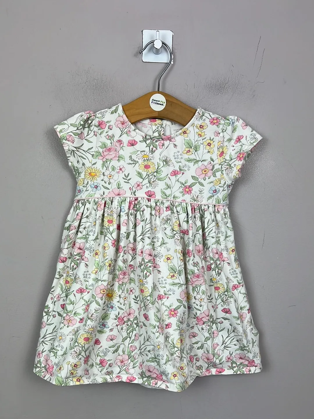 Next Ivory pink Jersey Floral Dress 9-12m