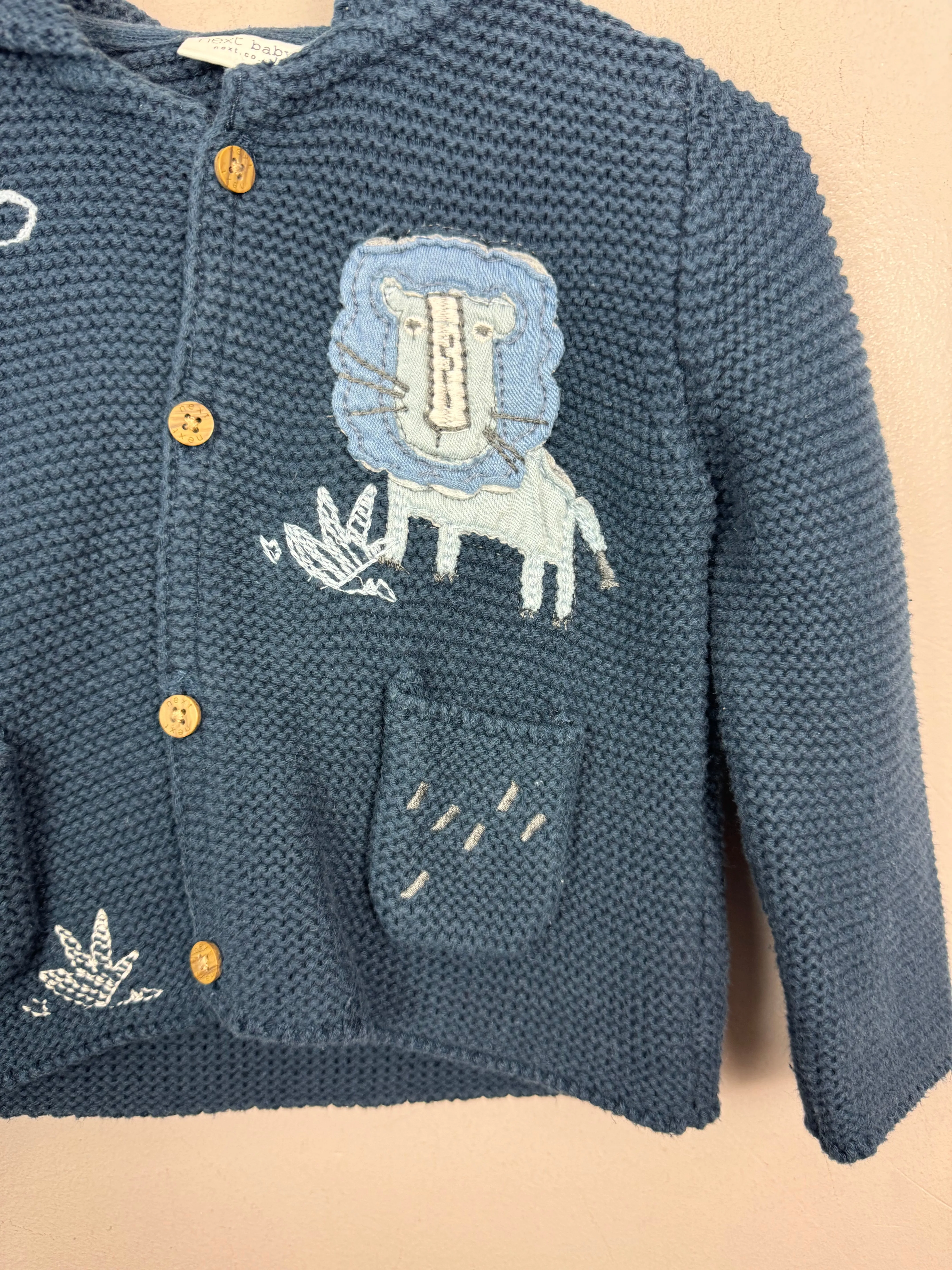 Next Navy Safari hooded cardigan 6-9m
