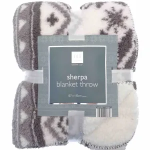 Nordic Flannel Printed Sherpa Throw - Grey