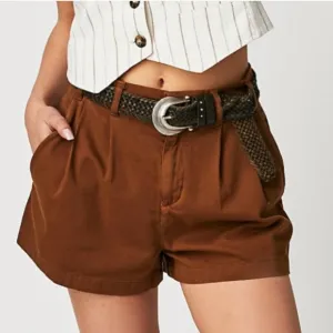 NWOT Free People Billie Chino Pleated Shorts in Cigar Brown
