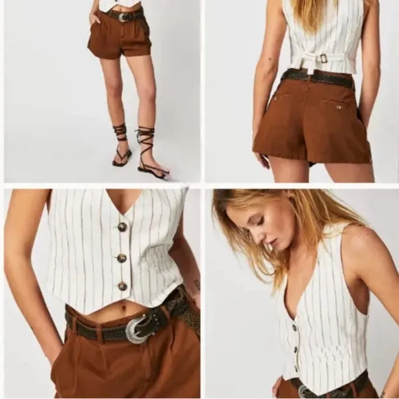 NWOT Free People Billie Chino Pleated Shorts in Cigar Brown