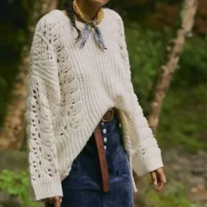 NWT Anthro Pilcro Devenne Pointelle Pullover Sweater Size Small