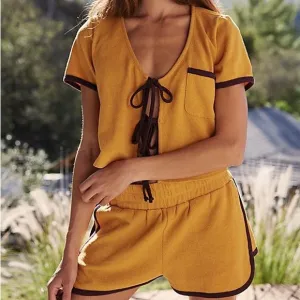 NWT Free People varsity Terry Cloth Barbra Set Crop Top &amp; Shorts Z52-52