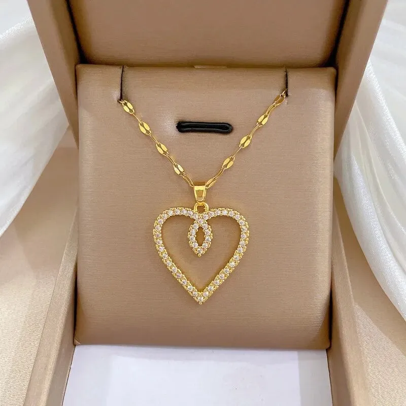 Open Heart Zircon Necklace