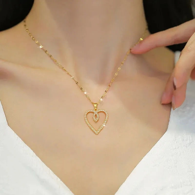 Open Heart Zircon Necklace