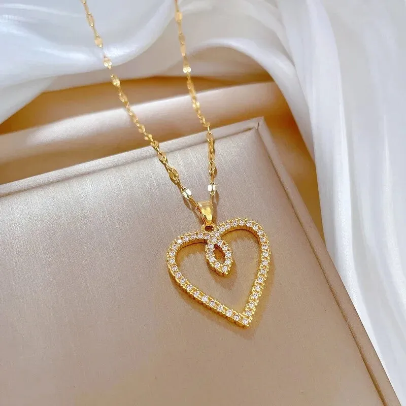 Open Heart Zircon Necklace