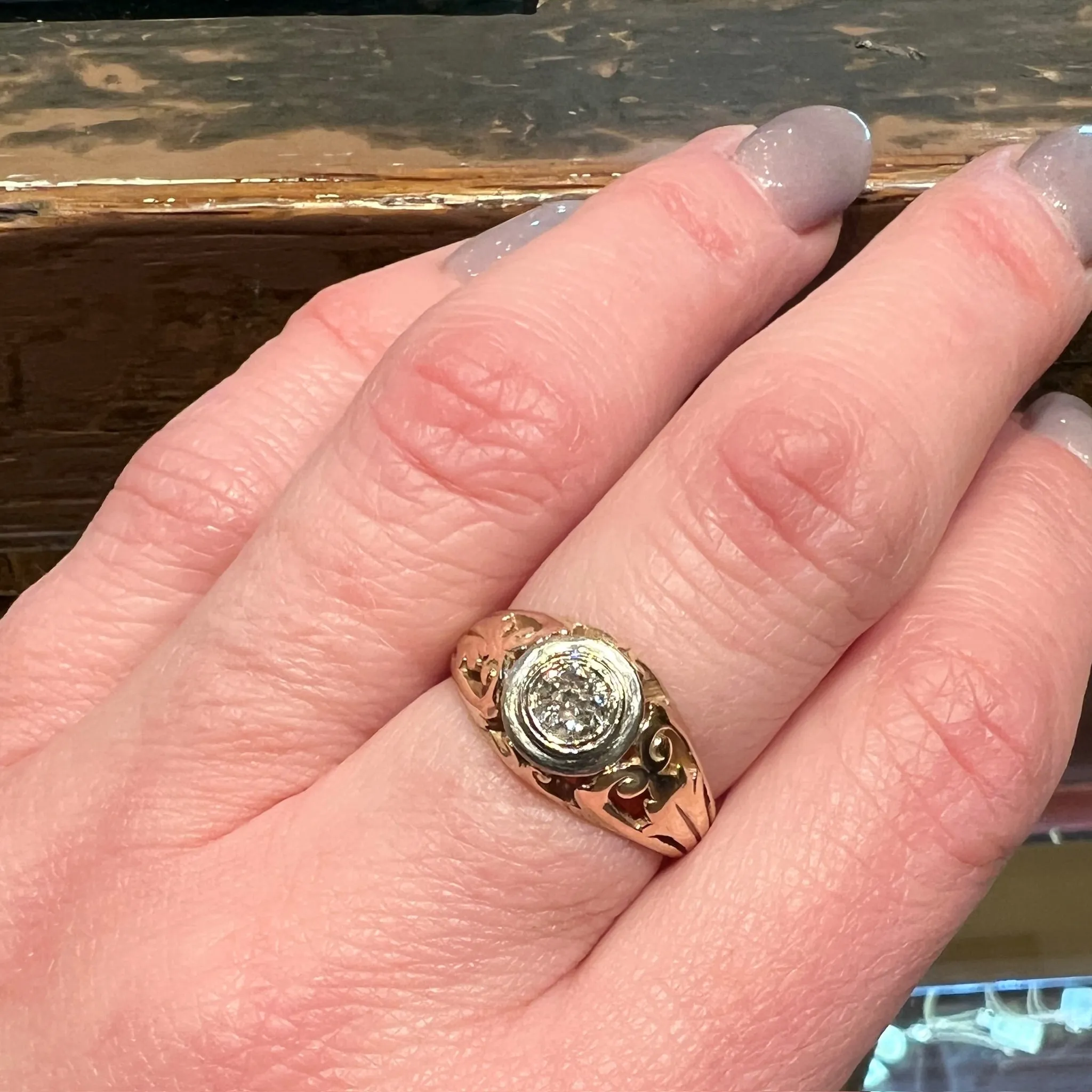 Opulent Art Nouveau Diamond Solitaire Ring