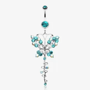 Opulent Butterfly Multi-Gem Belly Button Ring