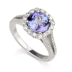 Opulent split shank engagement ring with Tanzanite