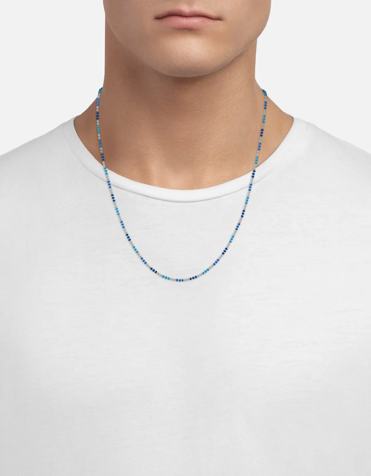 Orb 1.5mm Chain Necklace, Sterling Silver/Blue