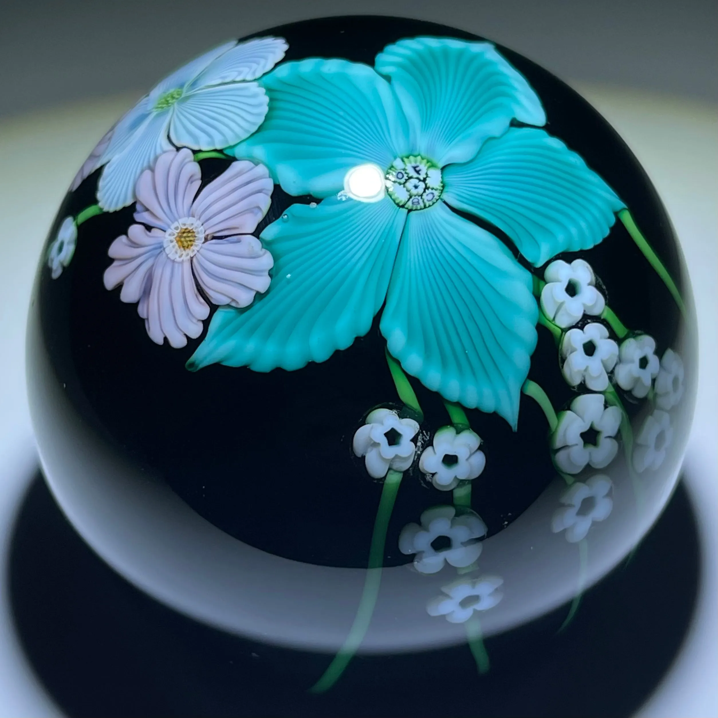 Orient & Flume 1984 Torchwork Surface Decorated Flowers on Black