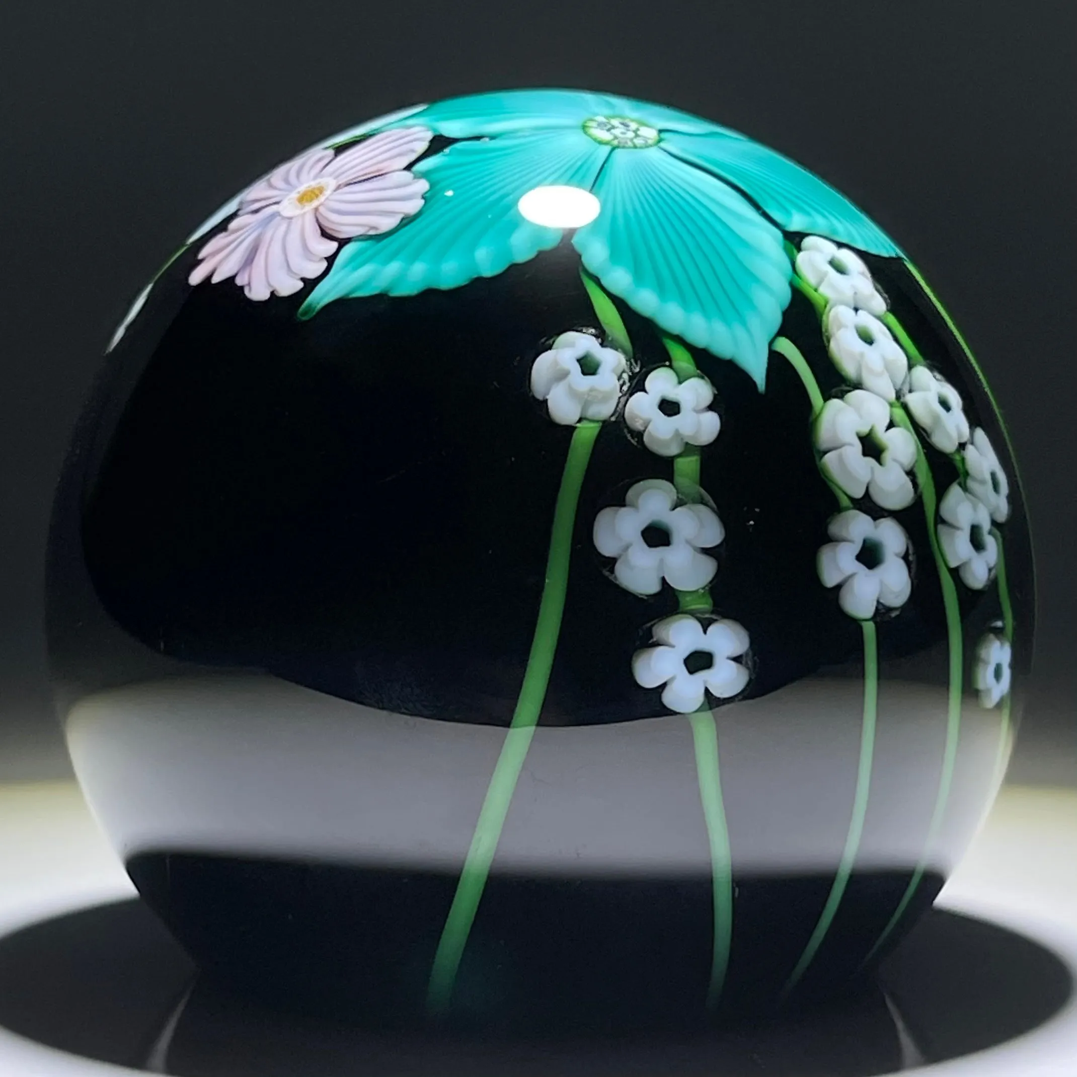 Orient & Flume 1984 Torchwork Surface Decorated Flowers on Black