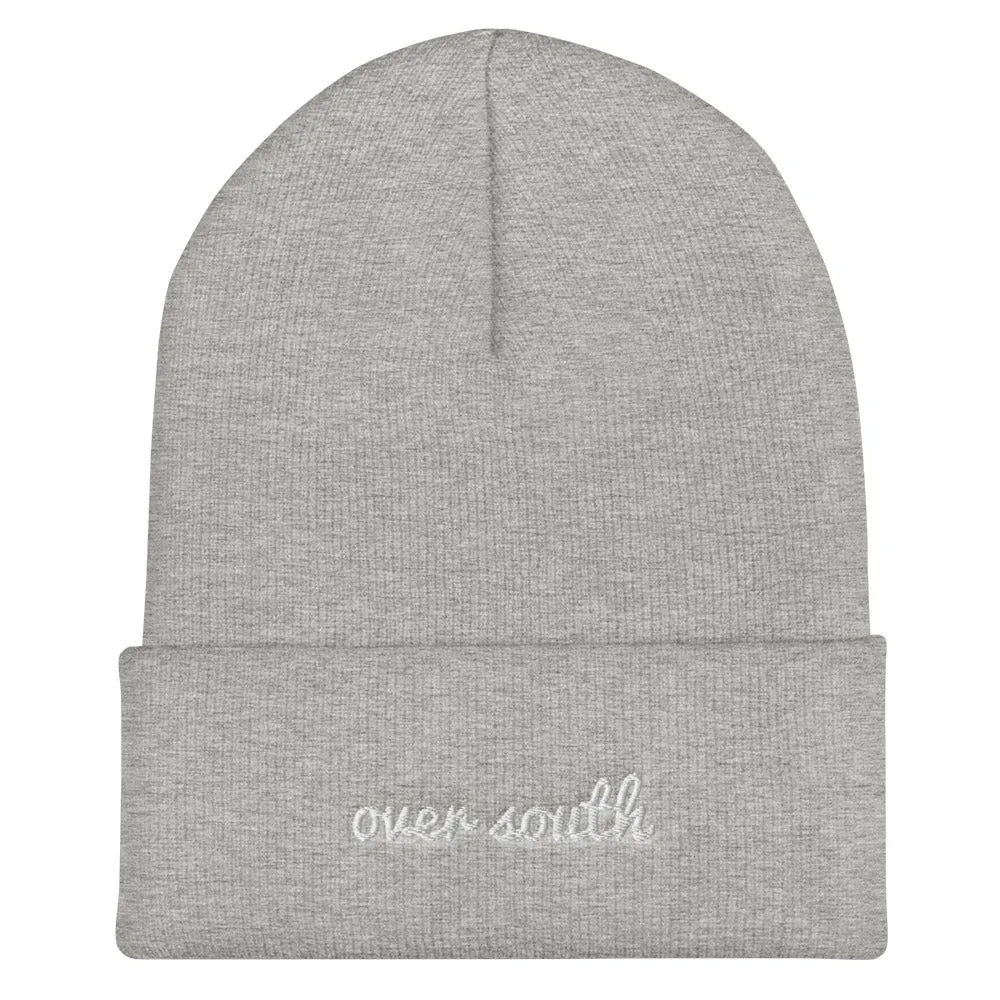 Over South Text Logo (White Text) Embroidered Cuffed Beanie