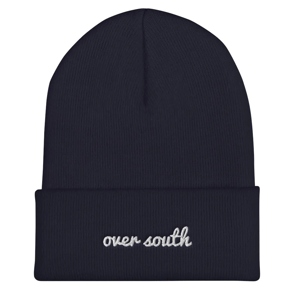 Over South Text Logo (White Text) Embroidered Cuffed Beanie