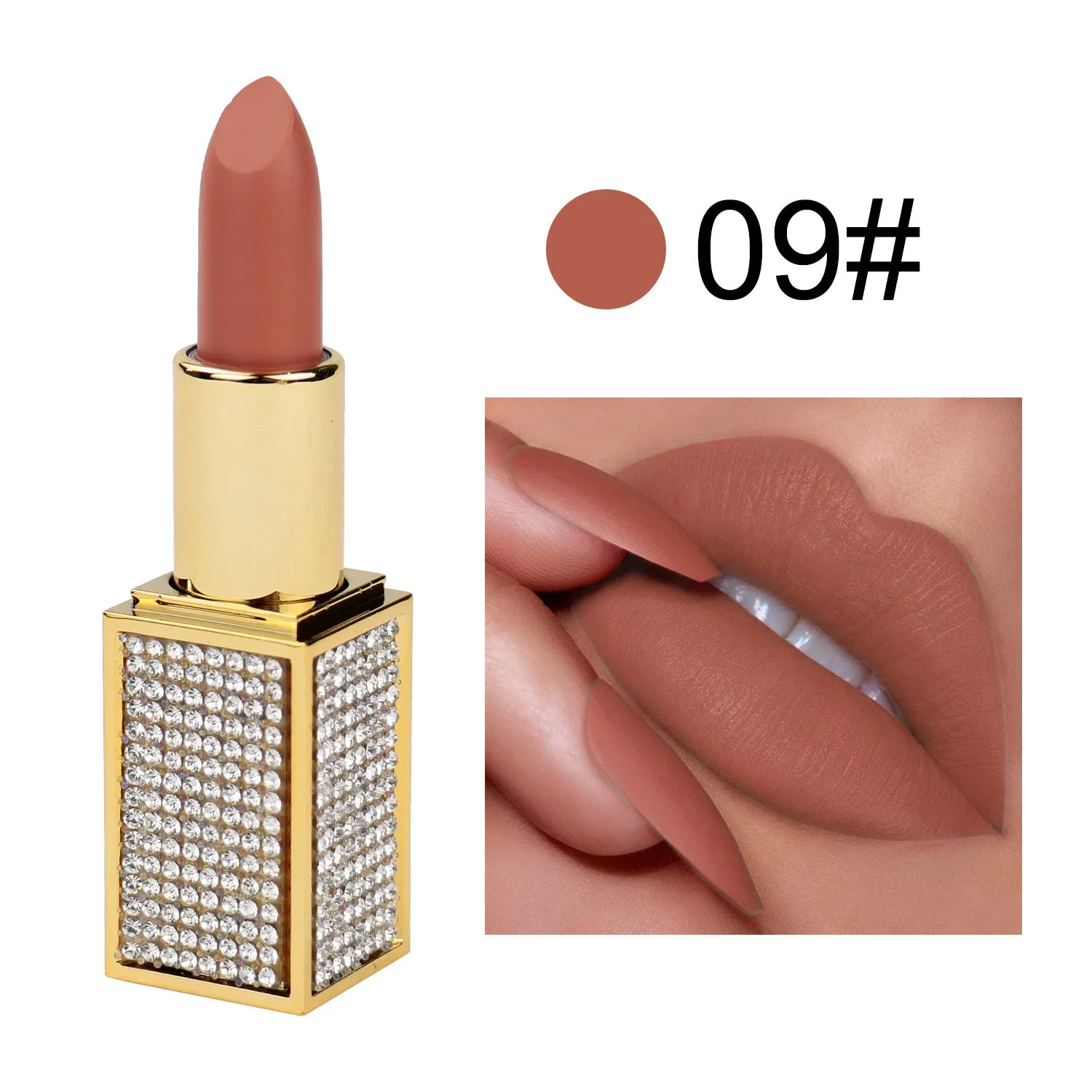 OWIIZI Matte Lipstick Multi-Color No Stain on Cup Colorful Crystals Stone Tube