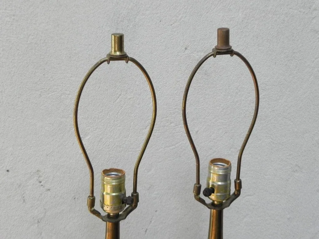 Pair Cast Brass Elegant Modern Obelisk Table Lamps, Late 1970s