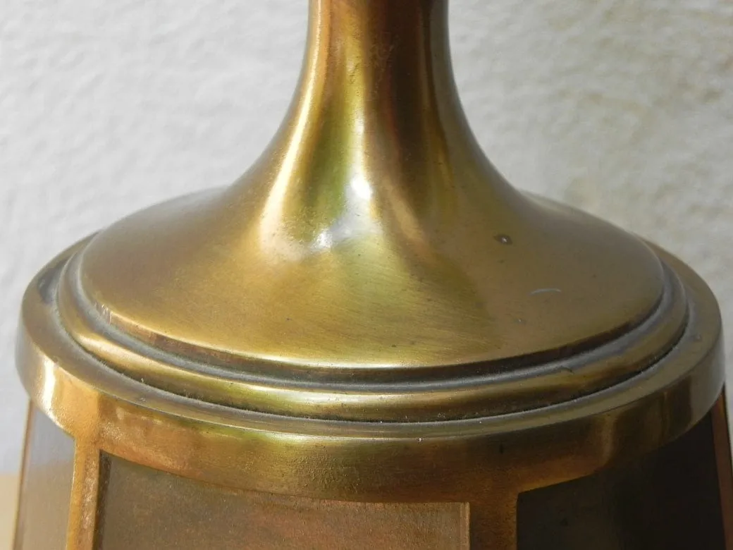 Pair Cast Brass Elegant Modern Obelisk Table Lamps, Late 1970s