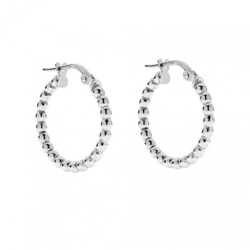 Pair Of 925 Sterling Silver Beaded Minimal Hoop Earrings