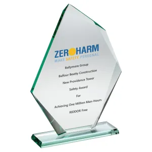 Personalised Jade Glass Award - Offset Diamond Plaque