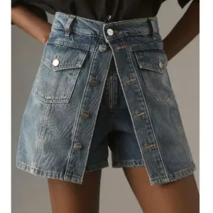 Pilcro Womens Size 25 Blue Denim Mini Skort Jean Button Casual Beach Preppy