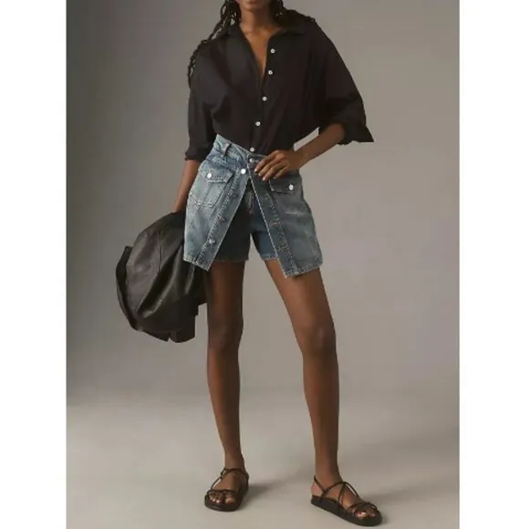 Pilcro Womens Size 25 Blue Denim Mini Skort Jean Button Casual Beach Preppy