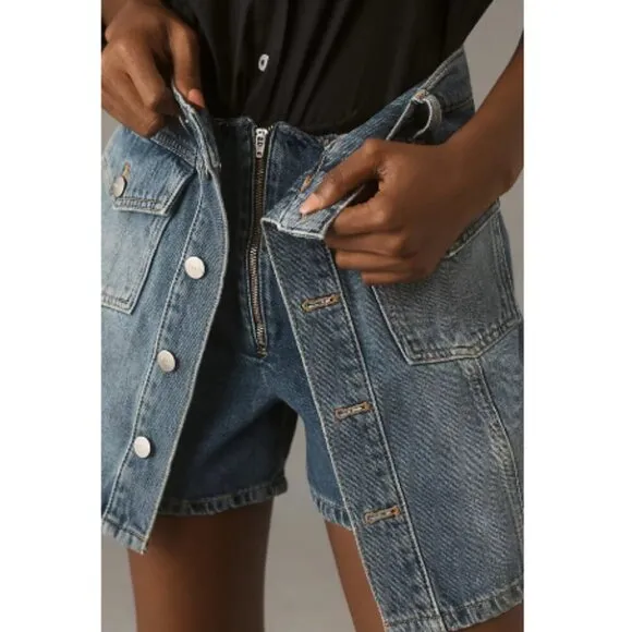 Pilcro Womens Size 25 Blue Denim Mini Skort Jean Button Casual Beach Preppy