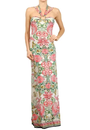Pink Paisley Gold Ring Maxi Dress