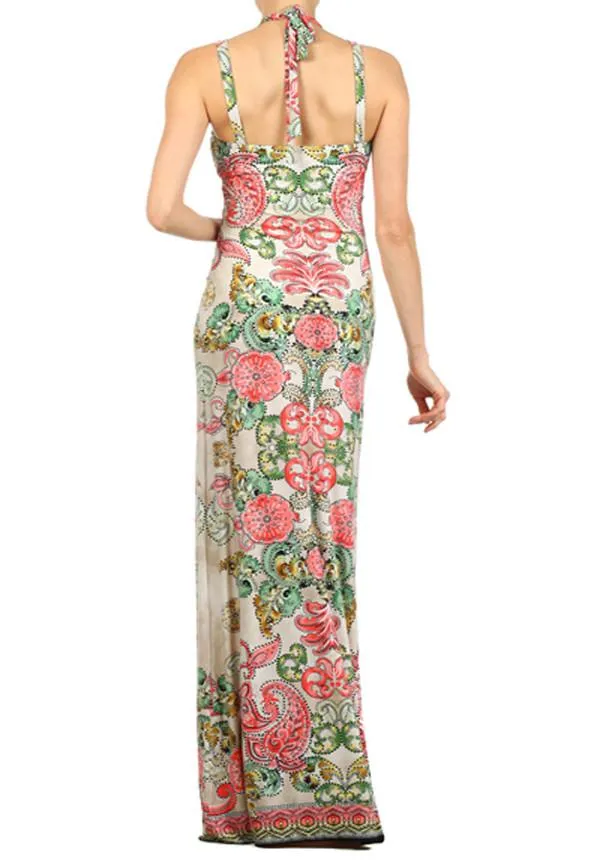 Pink Paisley Gold Ring Maxi Dress