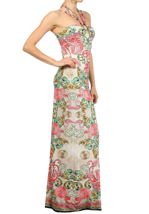 Pink Paisley Gold Ring Maxi Dress