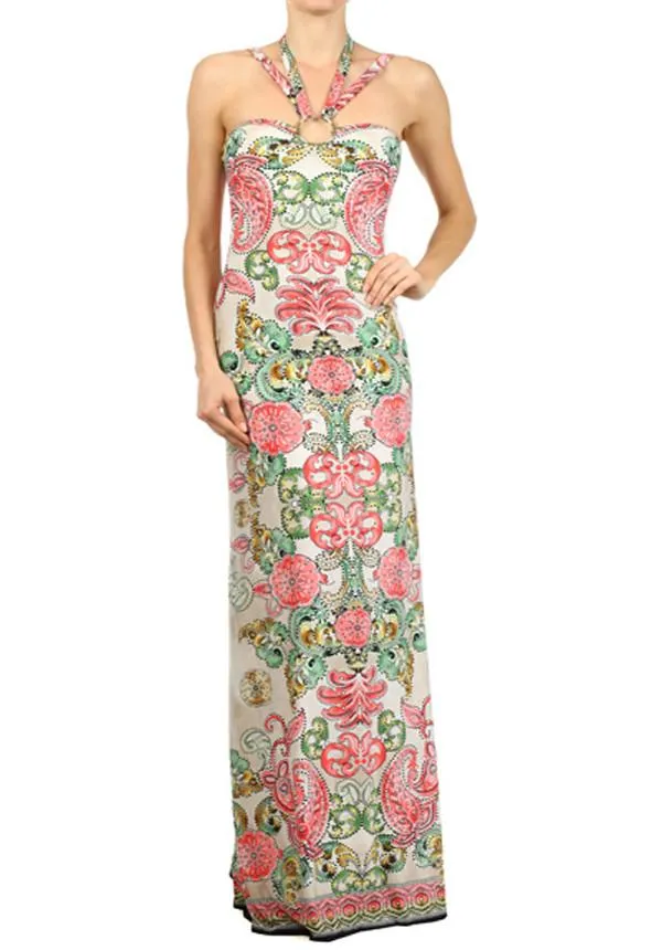 Pink Paisley Gold Ring Maxi Dress