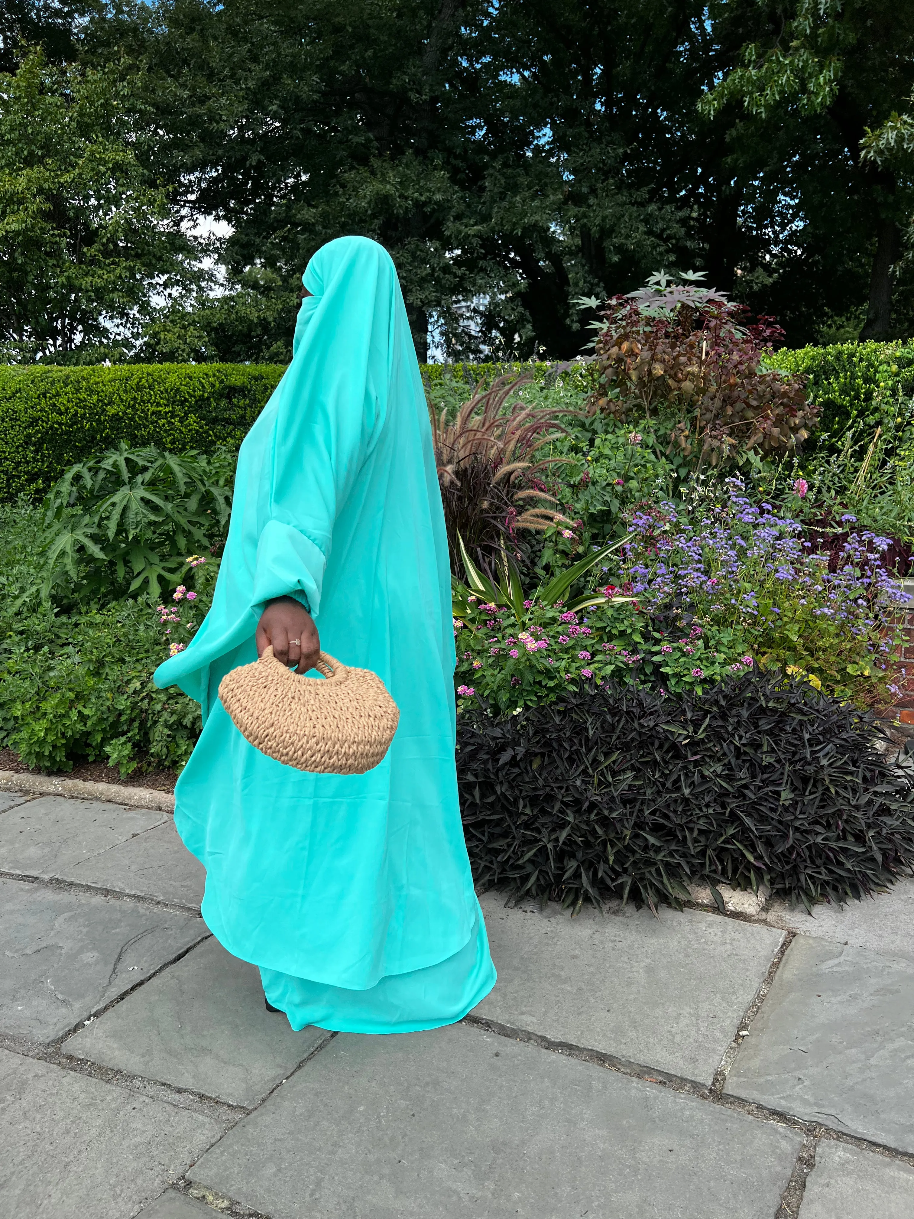 Plus Size 2 pieces jilbabs : Aqua Green with pocket