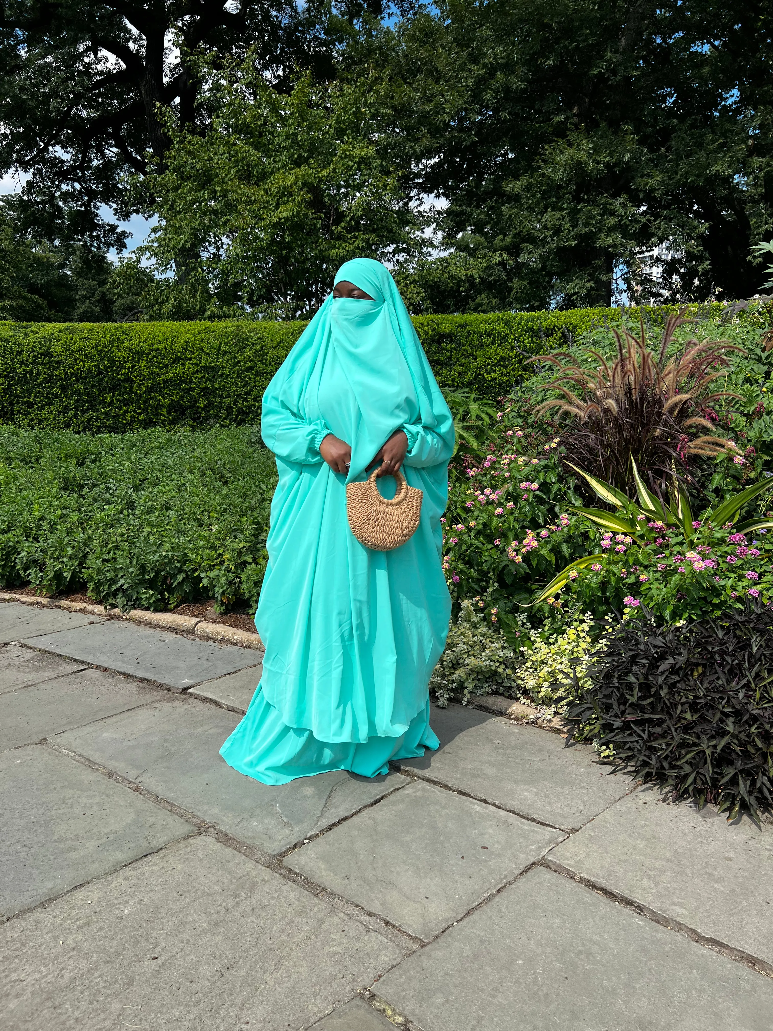 Plus Size 2 pieces jilbabs : Aqua Green with pocket