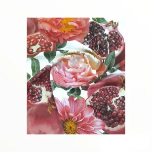 Printed Cotton Pomegranates White 140 cm