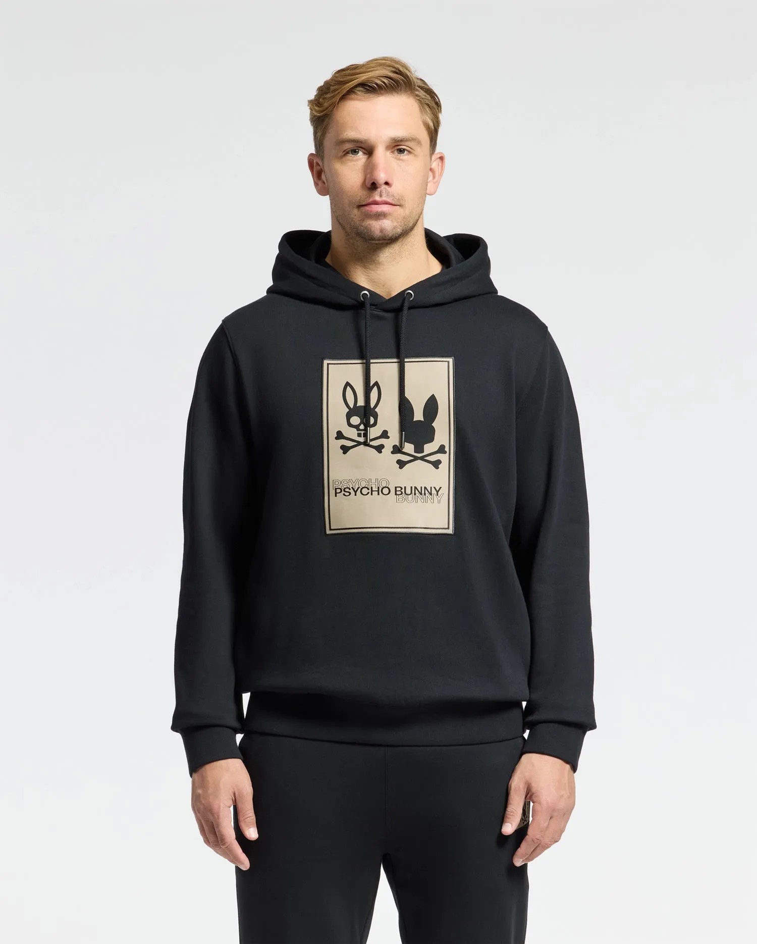Psycho Bunny Munroe Twill Patch Fleece Hoodie - Black
